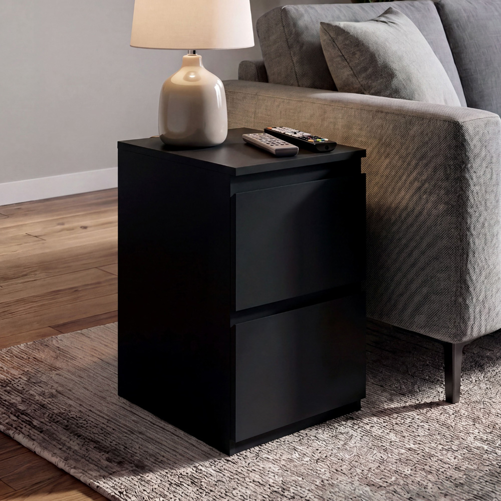 VIDA DESIGNS Denver 2 Drawer Black Bedside Cabinet Set of 2 Image 3
