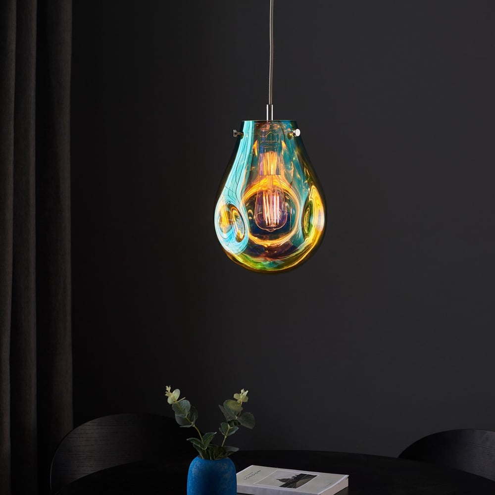 Merano Perugia Small Metallic Glass Petrol Pendant Ceiling Lamp Image 5