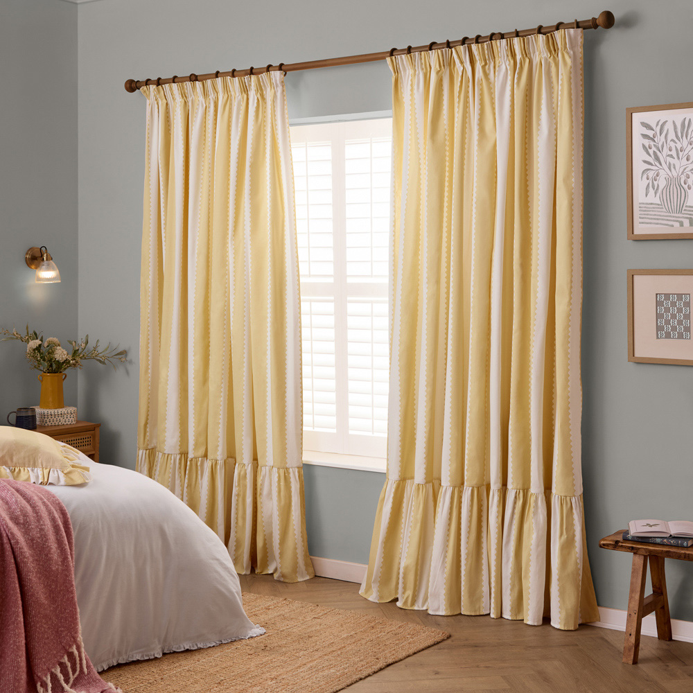 Furn Birdie Butter Yellow Stripe Cotton Fully Lined Pencil Pleat Curtains 229 x 229cm Image 6