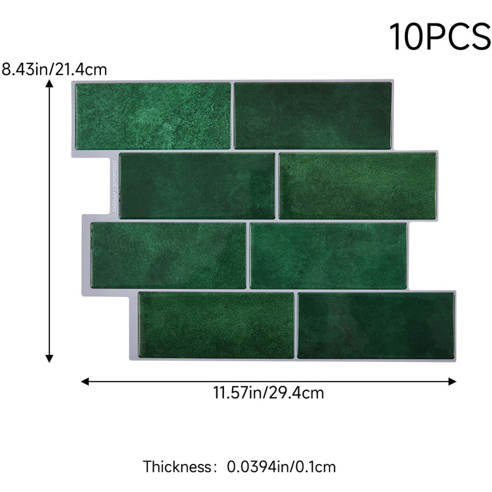 Living and Home Brick Effect Dark Green Rectangle Self Adhesive Wall Sticker 10 Pack Image 9