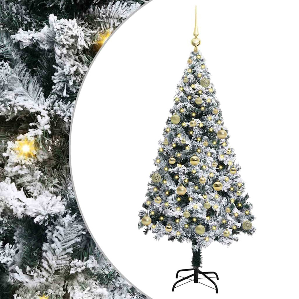 vidaXL Pre-Lit Gold Baubles White Artificial Christmas Tree 5ft Image 2