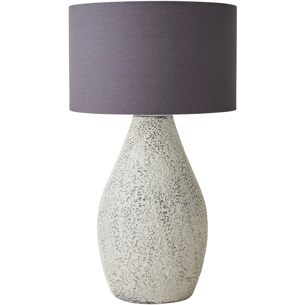 ValueLights Colin Grey Linen Drum Shade Hand Finished Ceramic LED Table Lamp Image 1