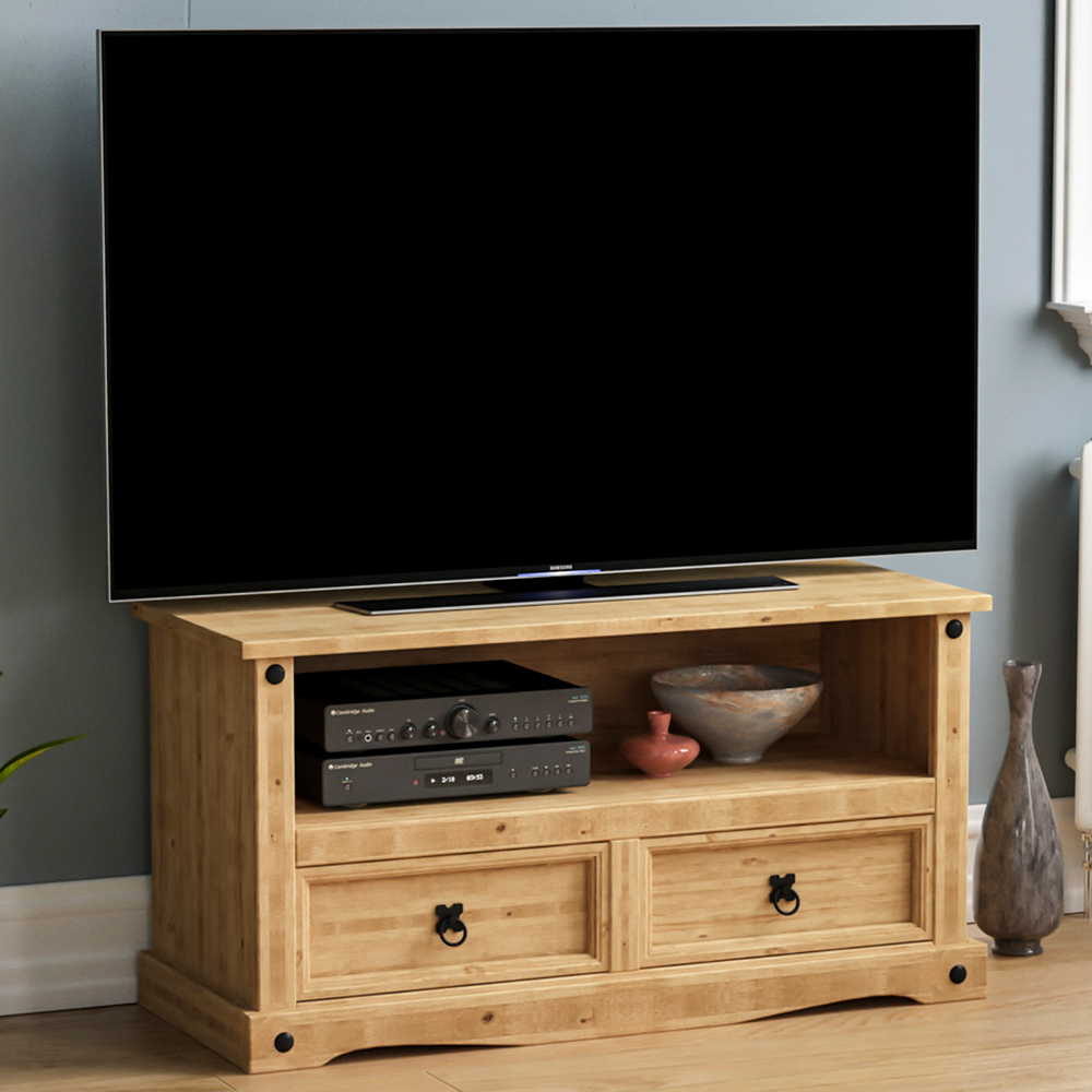 Vida Designs Corona 2 Drawer Single Shelf Pine TV Unit Image 1