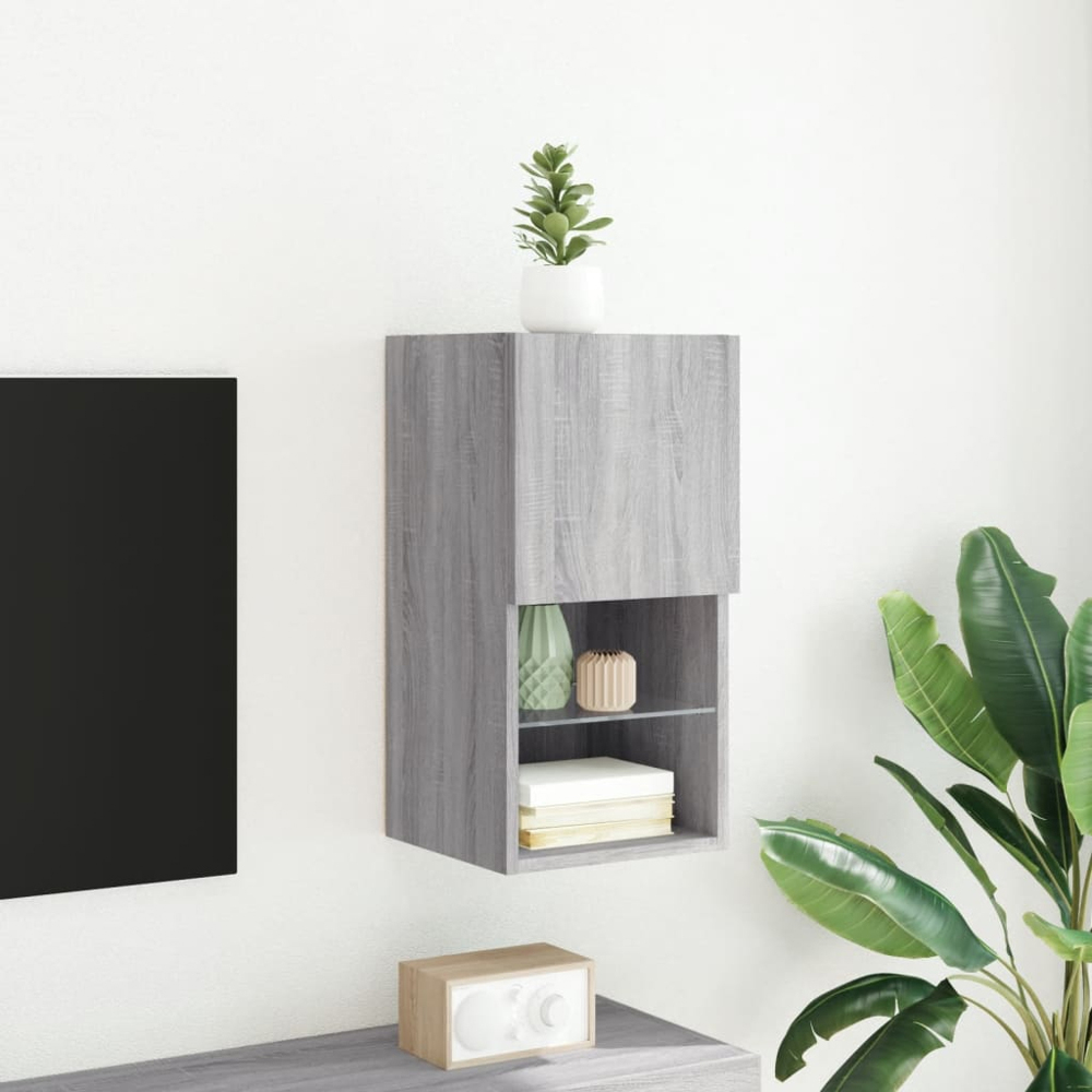 vidaXL Single Door 2 Shelf Grey Sonoma TV Cabinet with RGB LED Lights Image 8