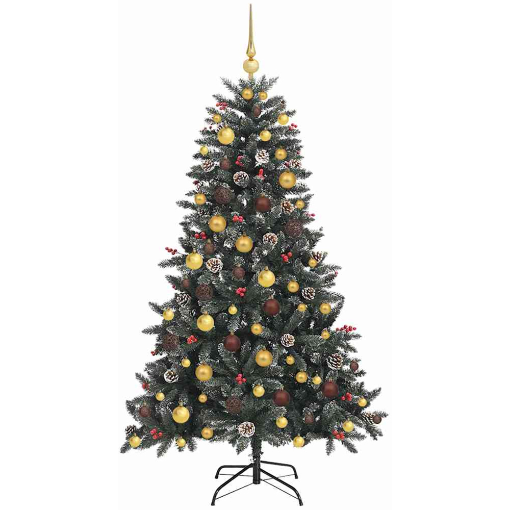 vidaXL Pre-Lit Gold Bronze Baubles and Pinecones Green Artificial Snow Tipped Christmas Tree 6ft Image 4