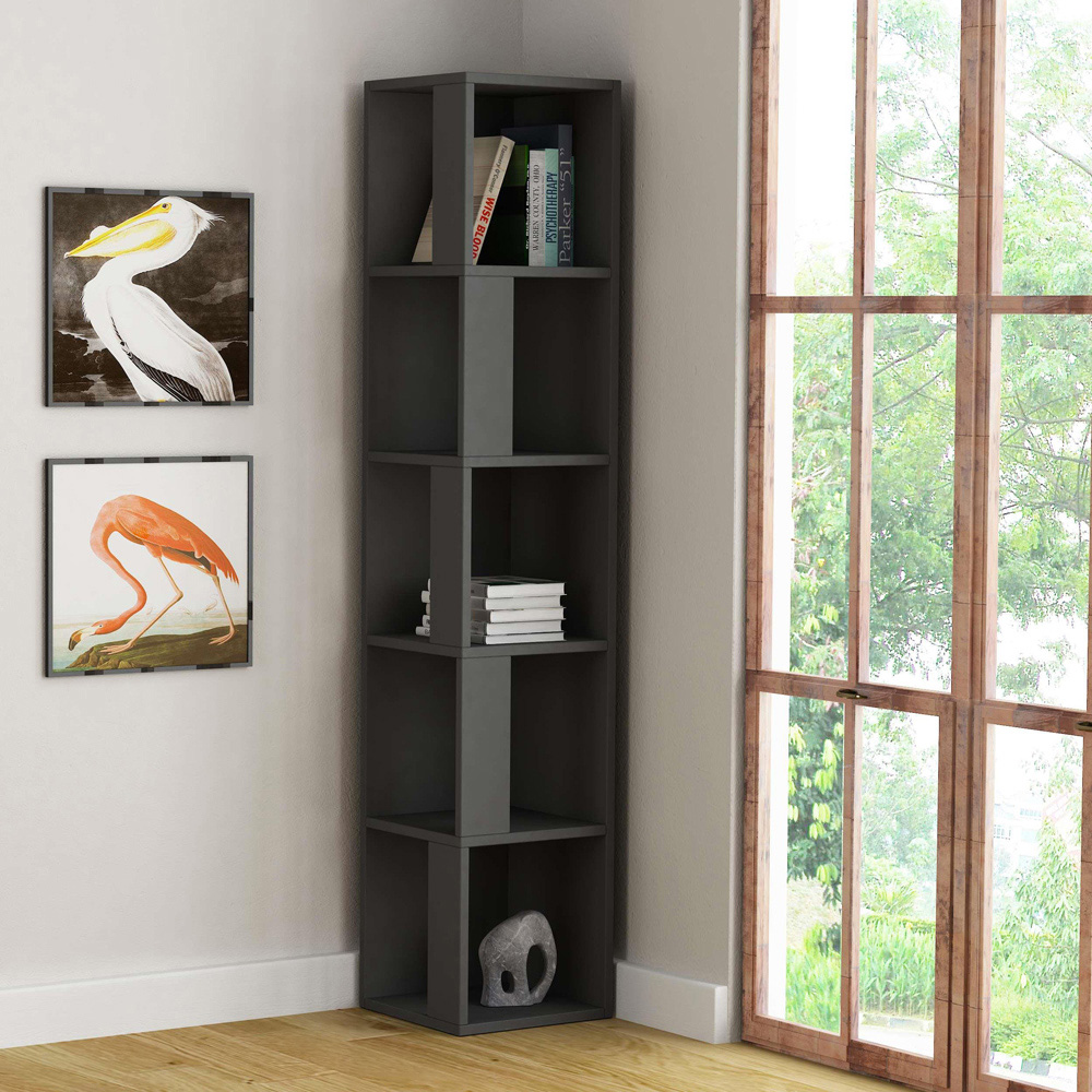 Decortie Piano 5 Shelf Anthracite Modern Corner Bookcase Image 4