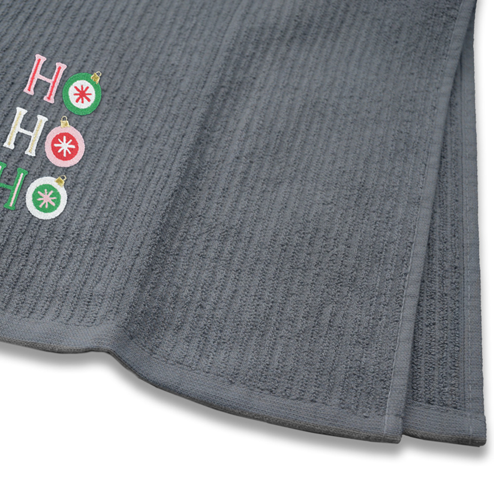 Noel Square Xmas Ho Ho Ho Grey Tea Towel 3 Pack Image 4