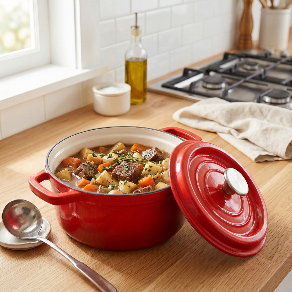 Living and Home 2.8L Red Enamelled Cast Iron Dutch Oven Image 7