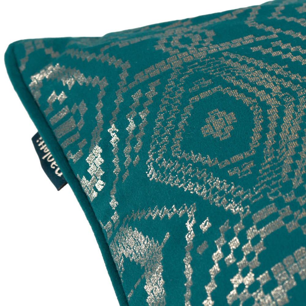 Paoletti Tayanna Teal Velvet Touch Piped Cushion Image 5