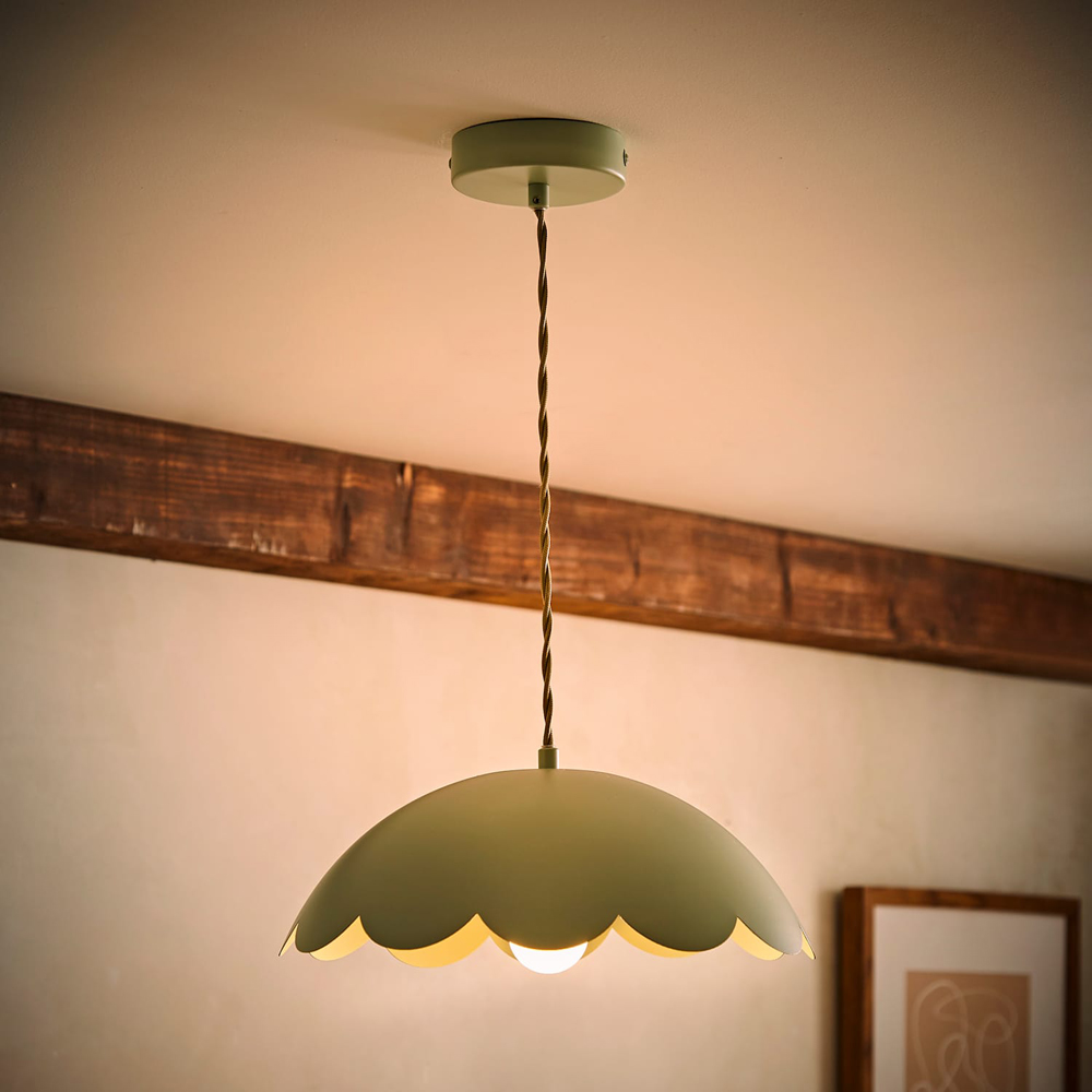 ValueLights Millie Sage Green Blue Scallop Shade Pendant Light with Bulb Image 6
