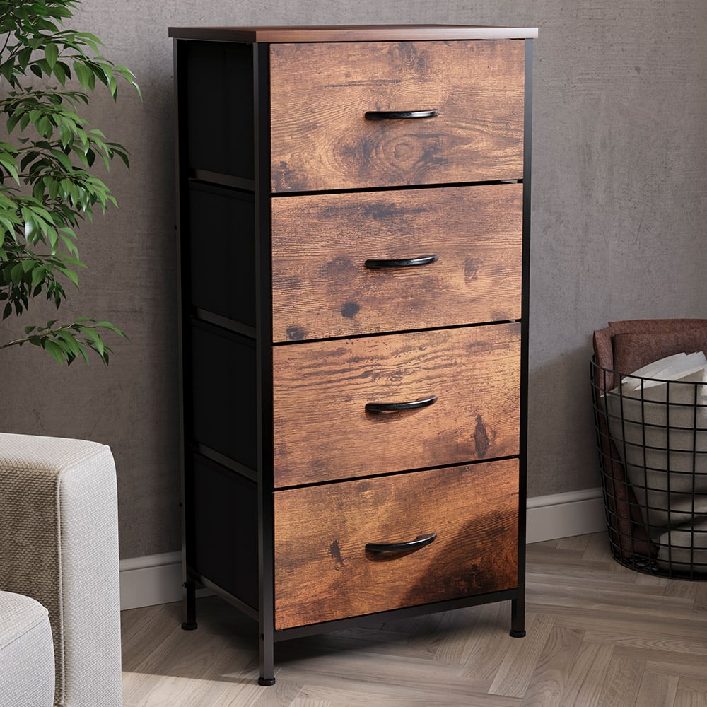 Vida Designs Chorley 4 Drawer Rustic Brown Fabric Chest of Drawer Image 1