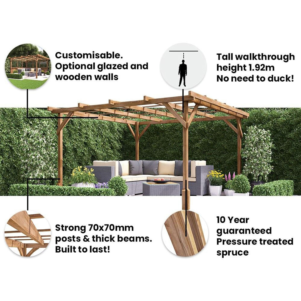 Dunster House Utopia 3 x 3m Brown Wooden Plant Frame Pergola Image 8