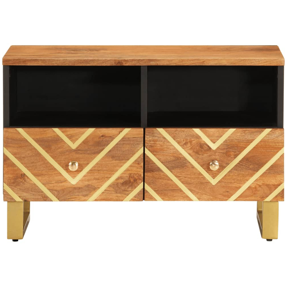 vidaXL 2 Drawer 2 Open Self Brown and Black Solid Wood Mango TV Cabinet Image 4