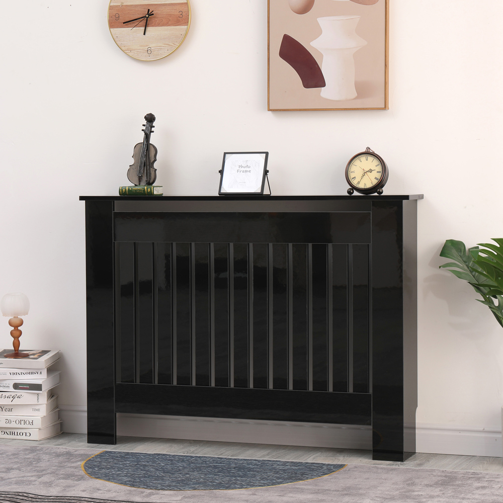Portland Vertical Slat High Gloss Black Radiator Cover Medium Image 7