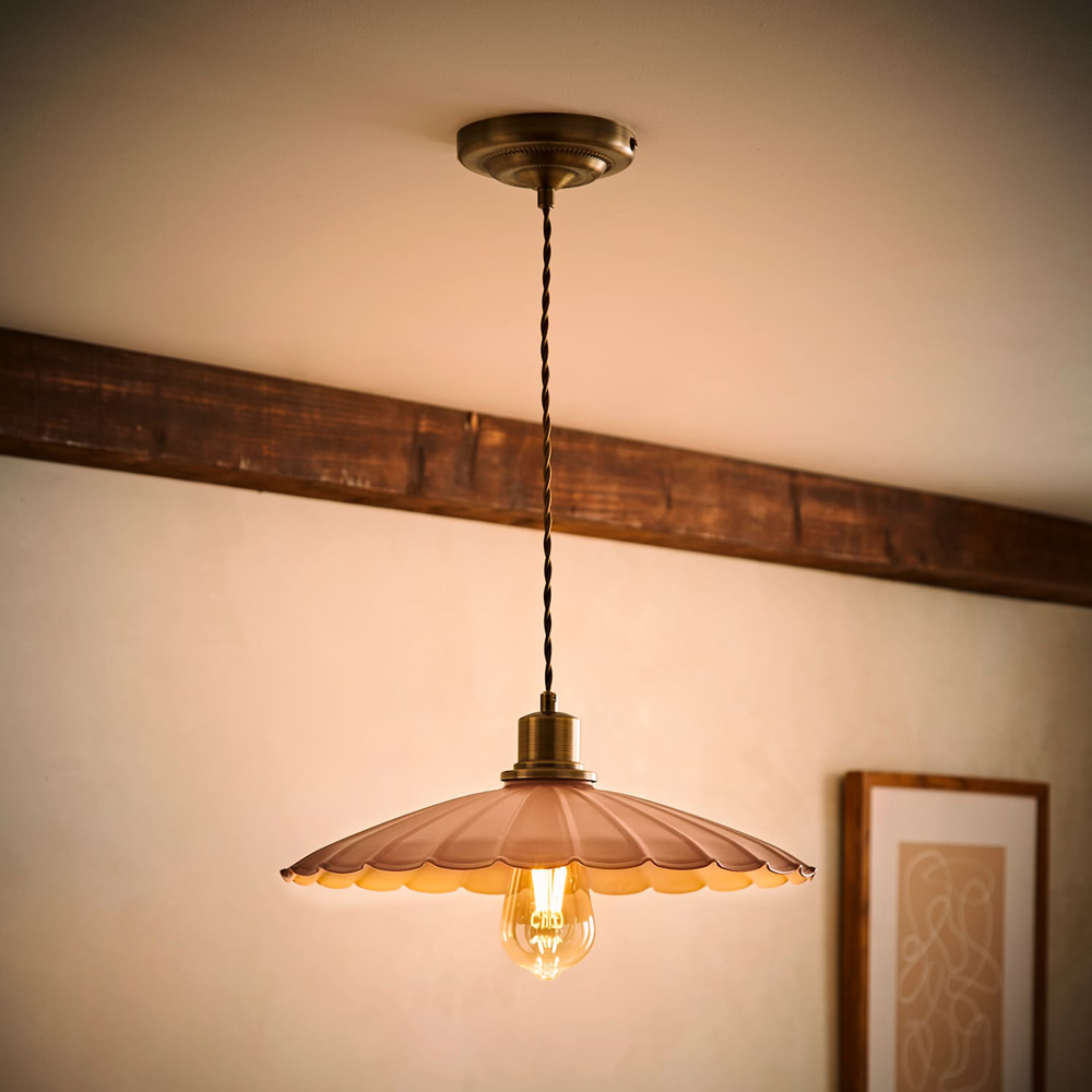 ValueLights Holborn Dusky Pink Scallop Metal Shade Brushed Gold Pendant Light with Bulb Image 6