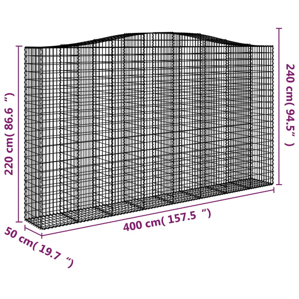 vidaXL Silver Galvanised Iron Arched Gabion Basket 400 x 50 x 220/240cm 2 Pack Image 5