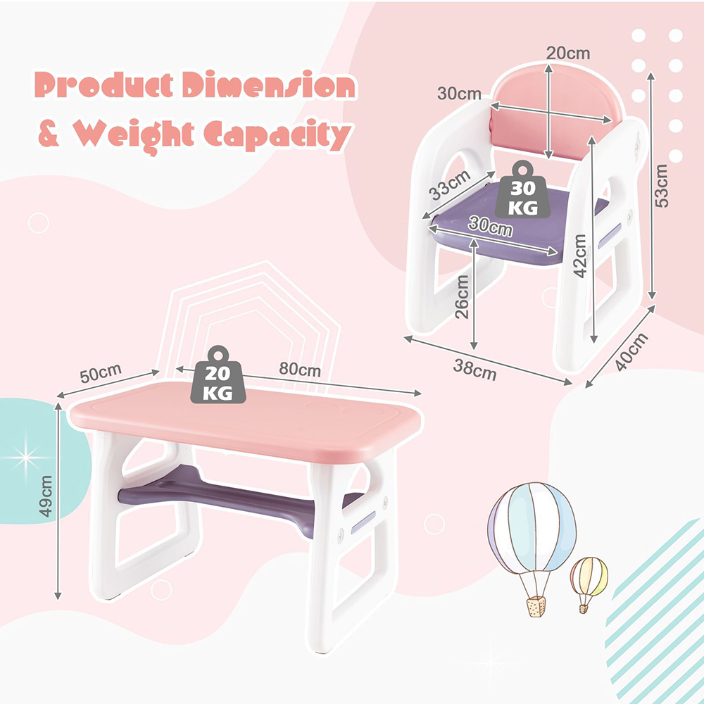 Costway 2 Seater Kids Dining Set Pink Image 6