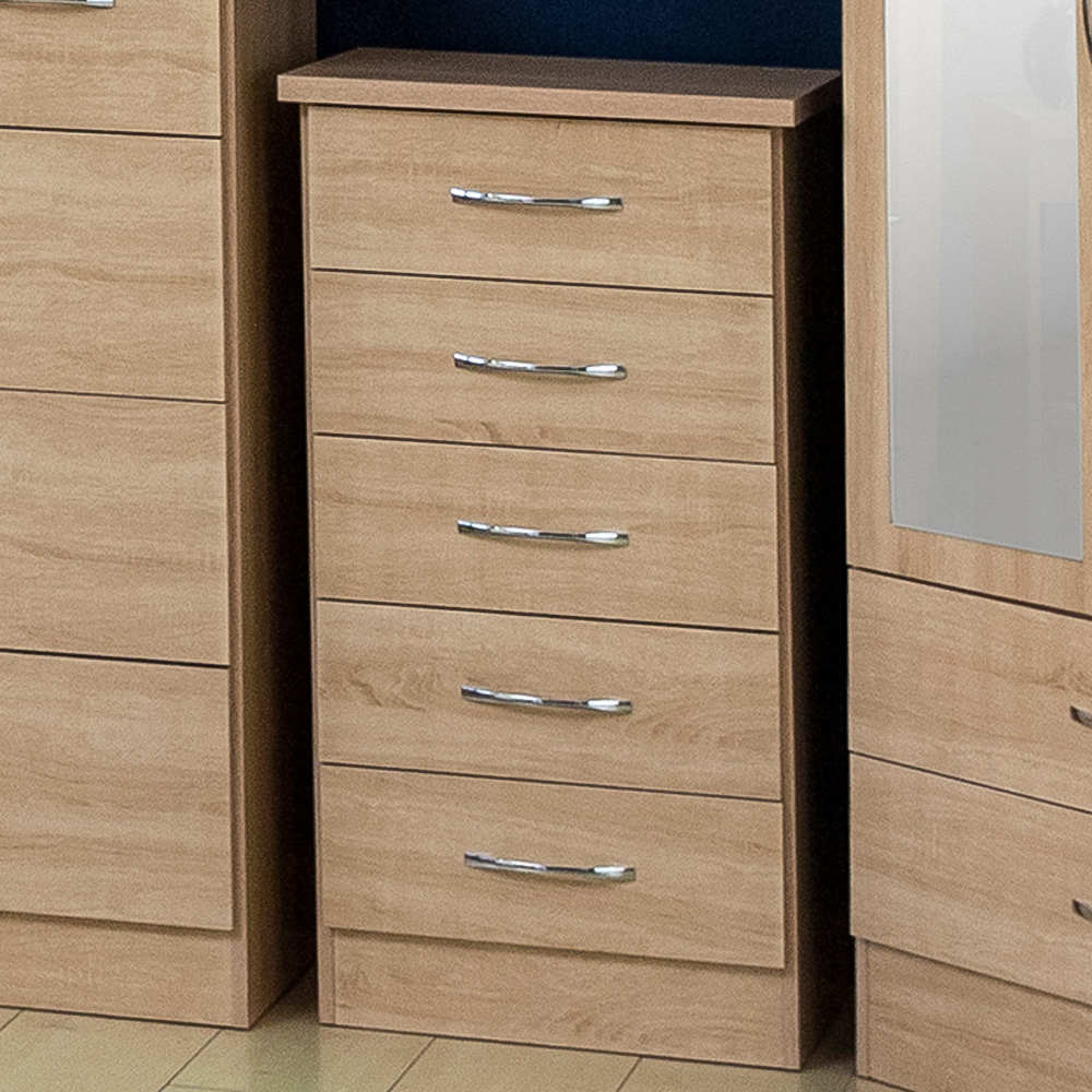 Seconique Nevada 5 Drawer Sonoma Oak Narrow Chest of Drawers Image 1