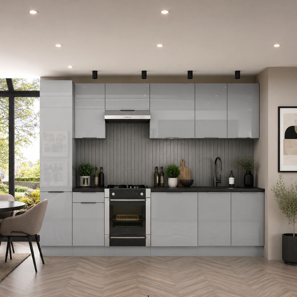 Impact Furniture Star Light Grey Gloss Kitchen Cabinet Unit Set of 8 Image 2