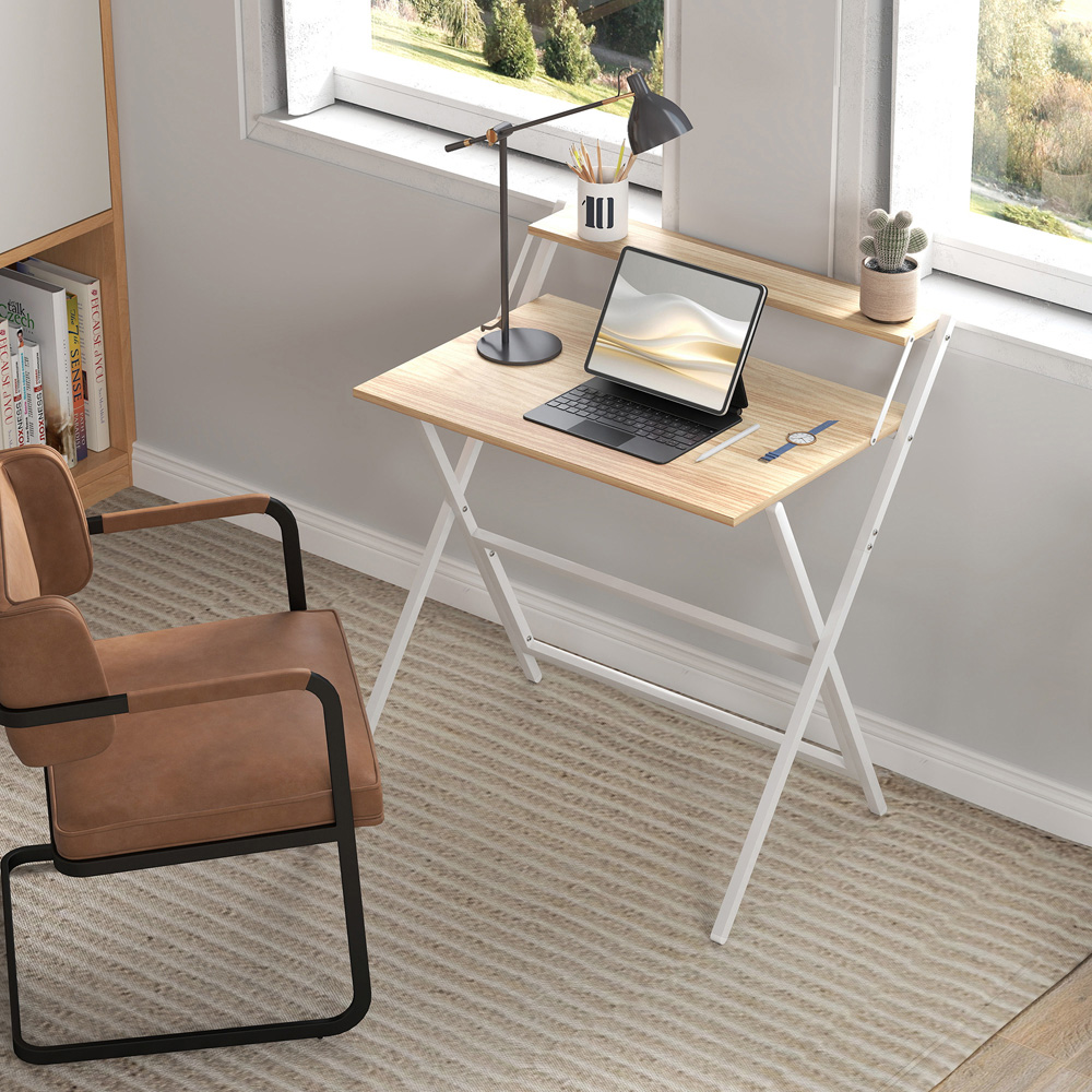 HOMCOM 2 Shelf Foldable Computer Desk Natural Image 7