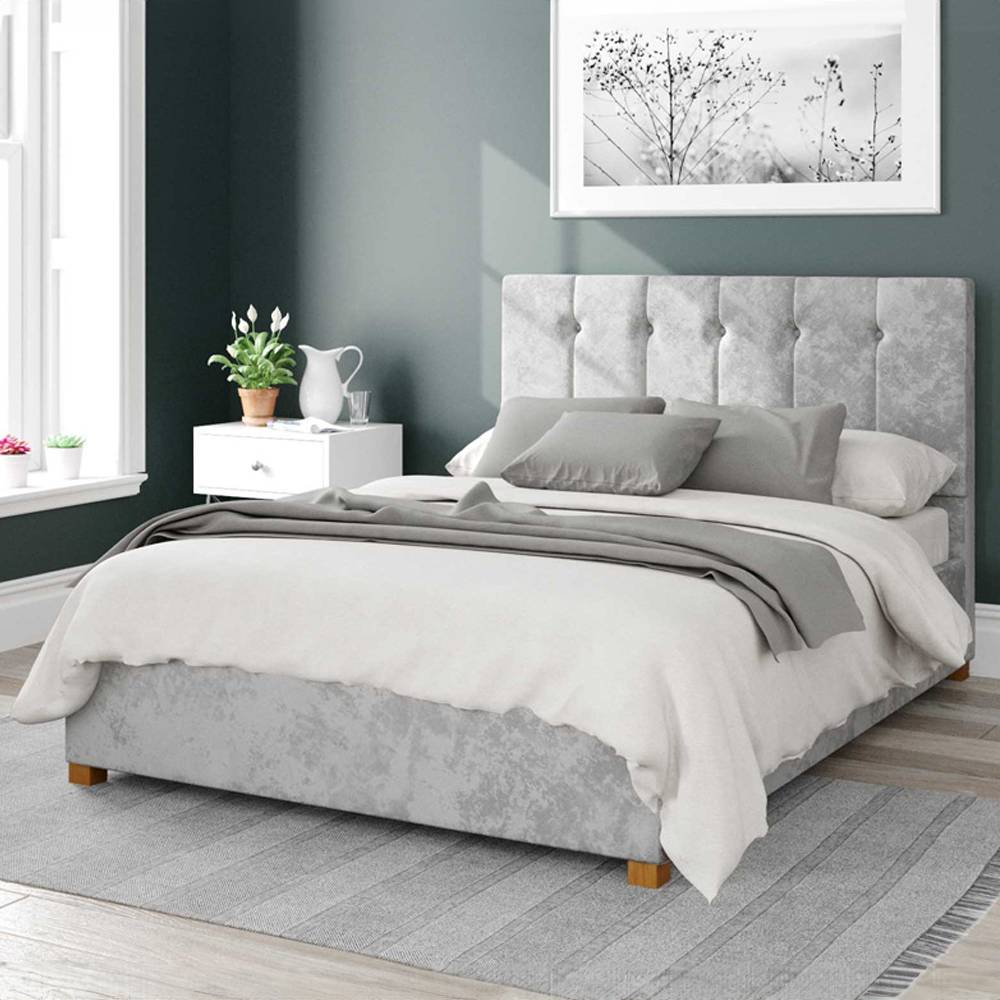 Aspire Hepburn Single Silver Mirazzi Velvet Ottoman Bed Image 1