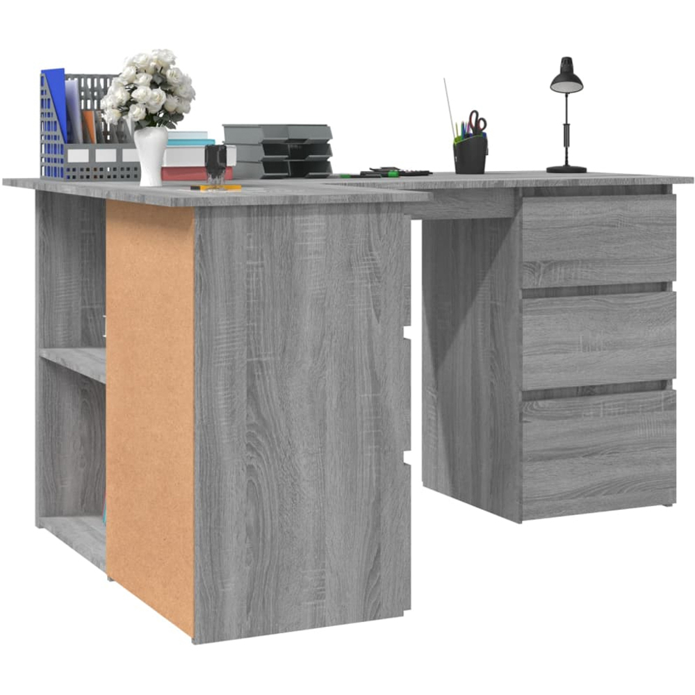 vidaXL 2 Door 4 Drawer 2 Shelf Corner Computer Desk Grey Sonoma Image 4