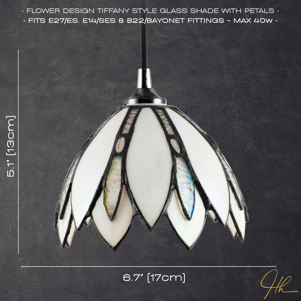 Happy Homewares White Stained Floral Petal Glass Tiffany Pendant Lamp Shade Image 6