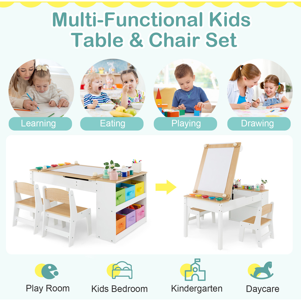 Costway 2 in 1 Natural Kids Art Easel Table and Chair Set Image 7