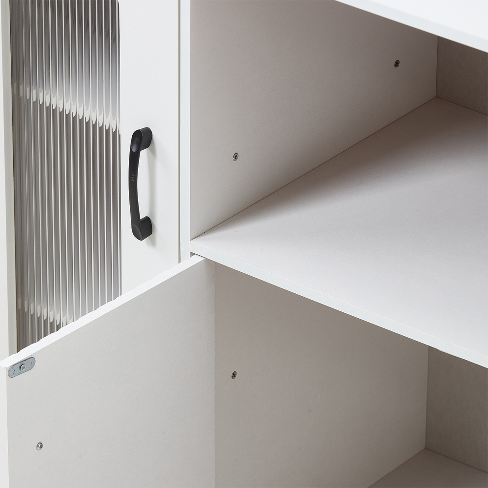 Living and Home 3 Door Single Shelf White Glass Panel Sideboard Image 6