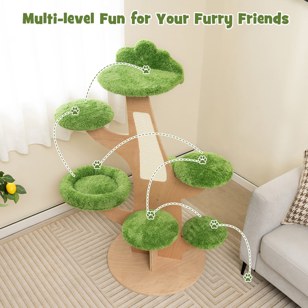 Costway Green Pine Shape Multi Level Cat Tower Tree 128cm Image 4