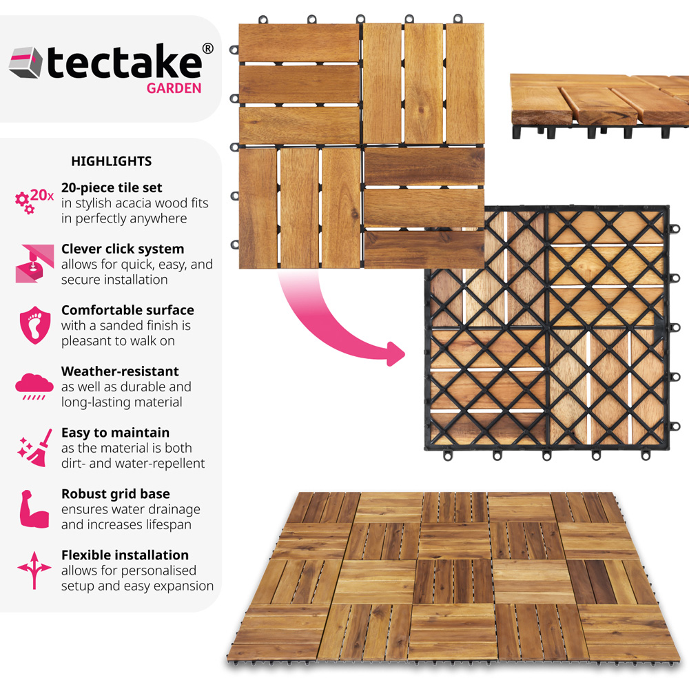 tectake Tabula 12 Slats Terrace Tiles 20 Pack Image 6