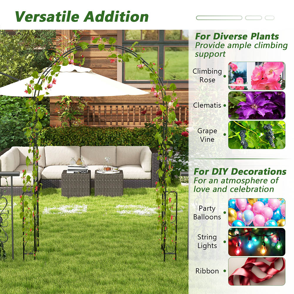 Costway Black Arch Climbing Plants Garden Trellis Image 5