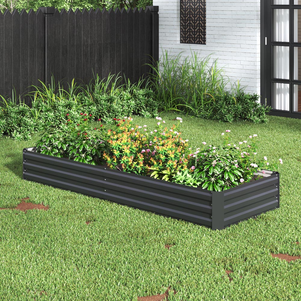 Living and Home Black Rectangle Steel Raised Garden Bed 240 x 88cm Image 7