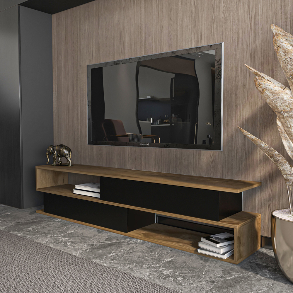 Decorotika Cortez 2 Door 2 Shelf Black and Oud TV Unit Image 4