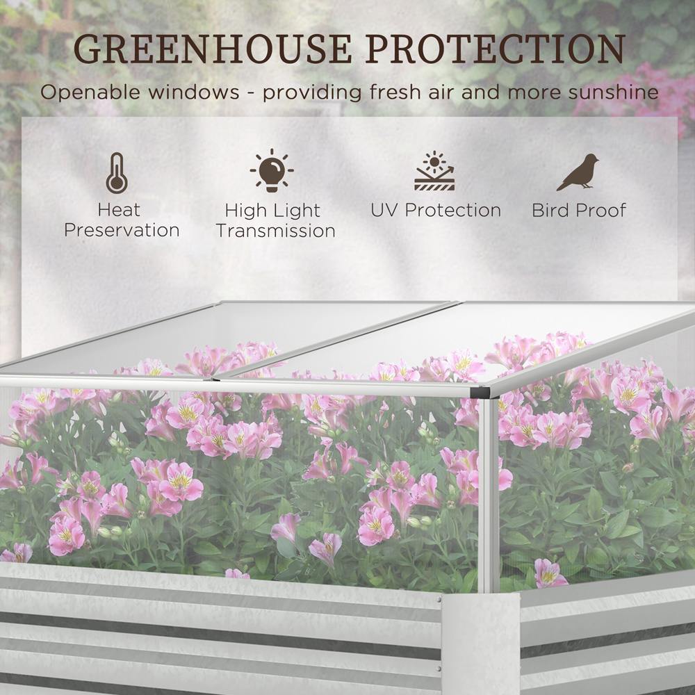 Outsunny Grey and White Raised Bed Garden Box Planter with Greenhouse Image 5
