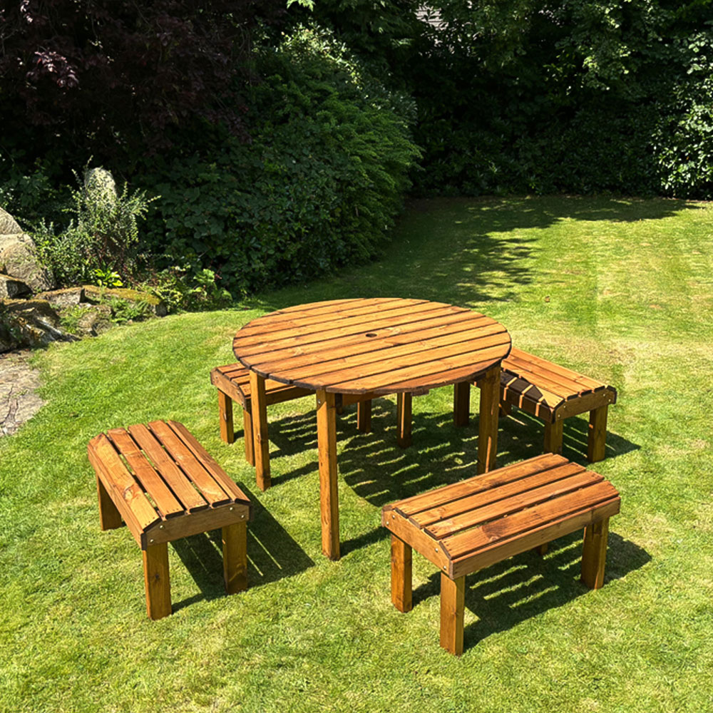 Charles Taylor Knights 4 Seater Round Garden Dining Bench Set Image 3