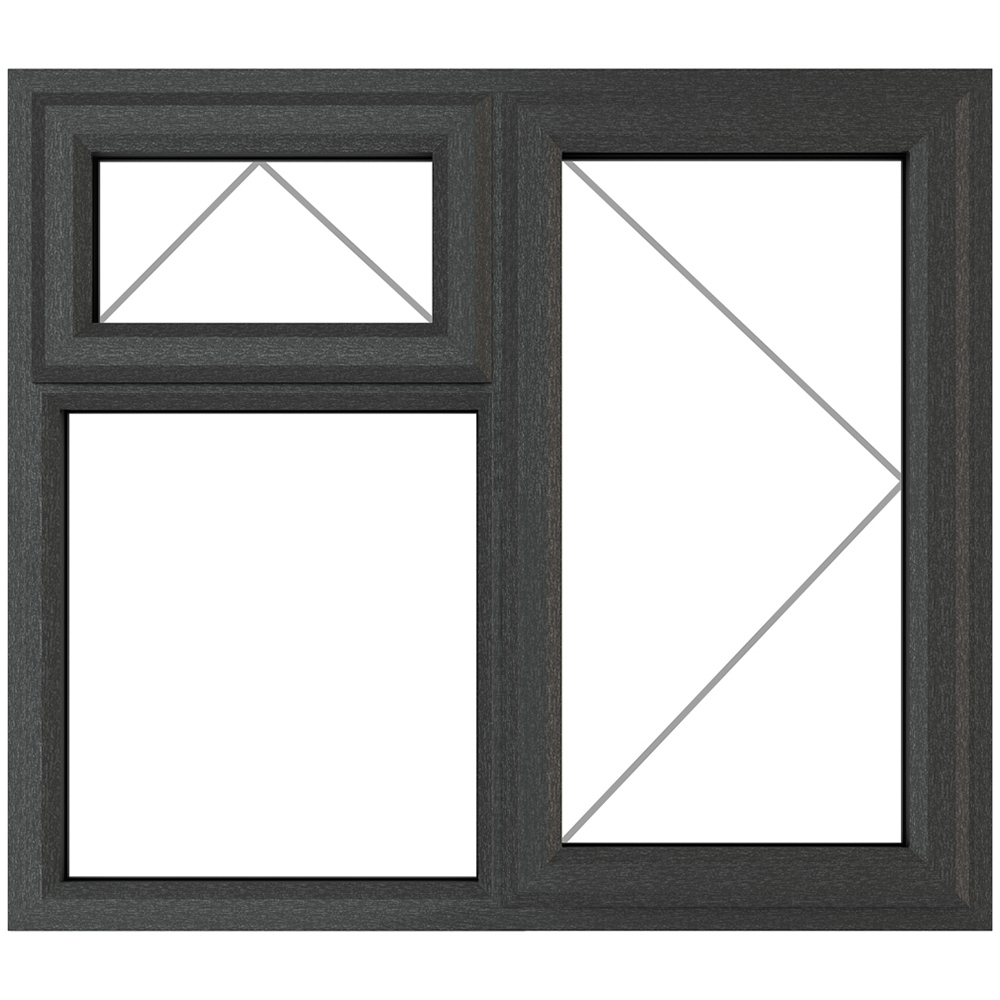 Crystal uPVC Triple Glazed Window RH Side Hung and Top Opener Grey White Clear Glass 1190x1115mm Image 2
