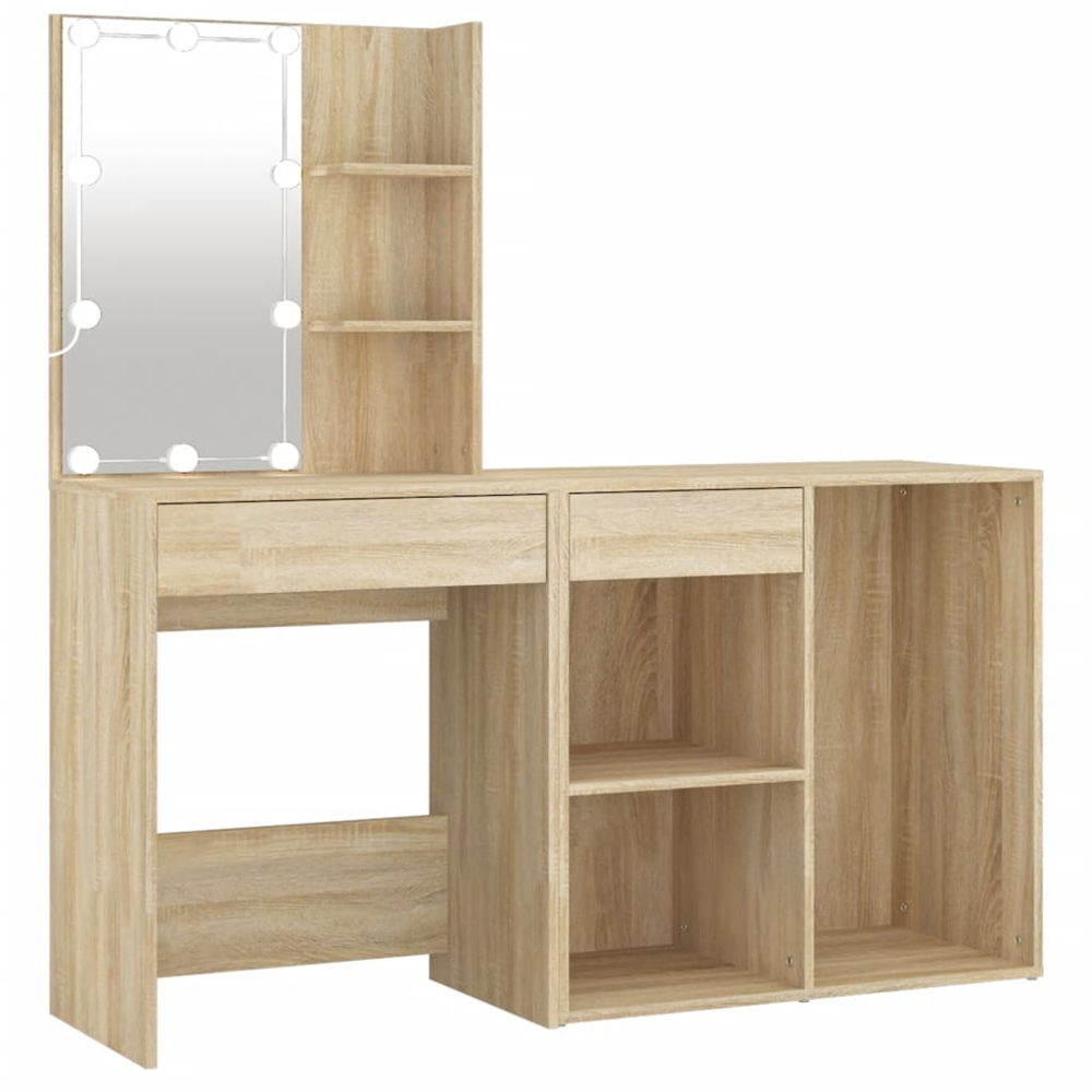 vidaXL Sonoma Oak Dressing Table with LED Mirror and Cabinet Image 2