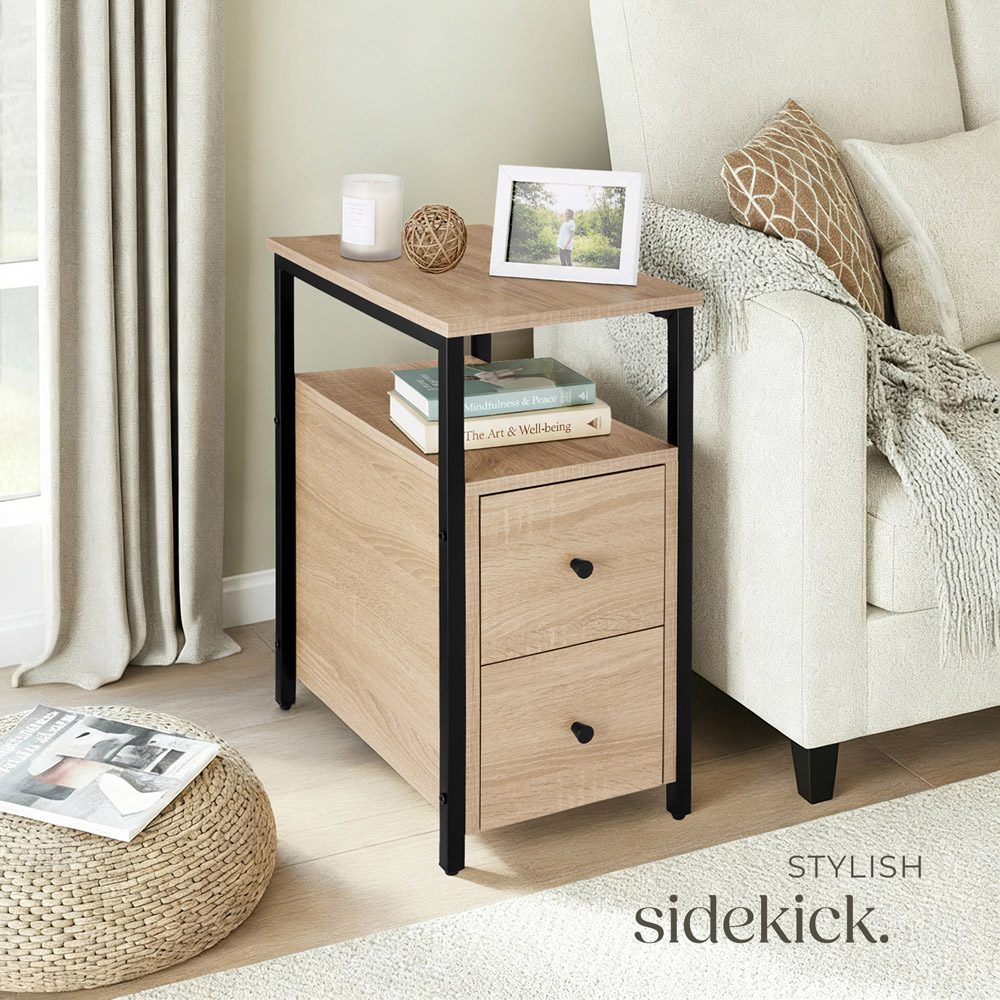 tectake Tullamore 2 Drawer Light Sonoma Oak Bedside Table Image 8