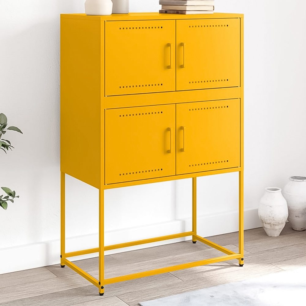 vidaXL 4 Door Mustard Yellow Industrial Metal Sideboard Image 1