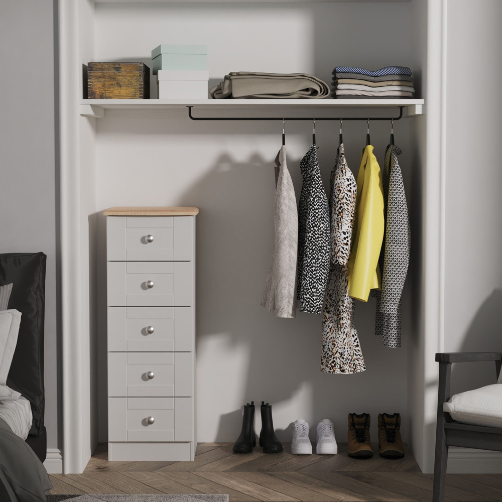 Crowndale Sussex 5 Drawer Grey Ash and Bardolino Oak Tall Bedside Cabinet Ready Assembled Image 7