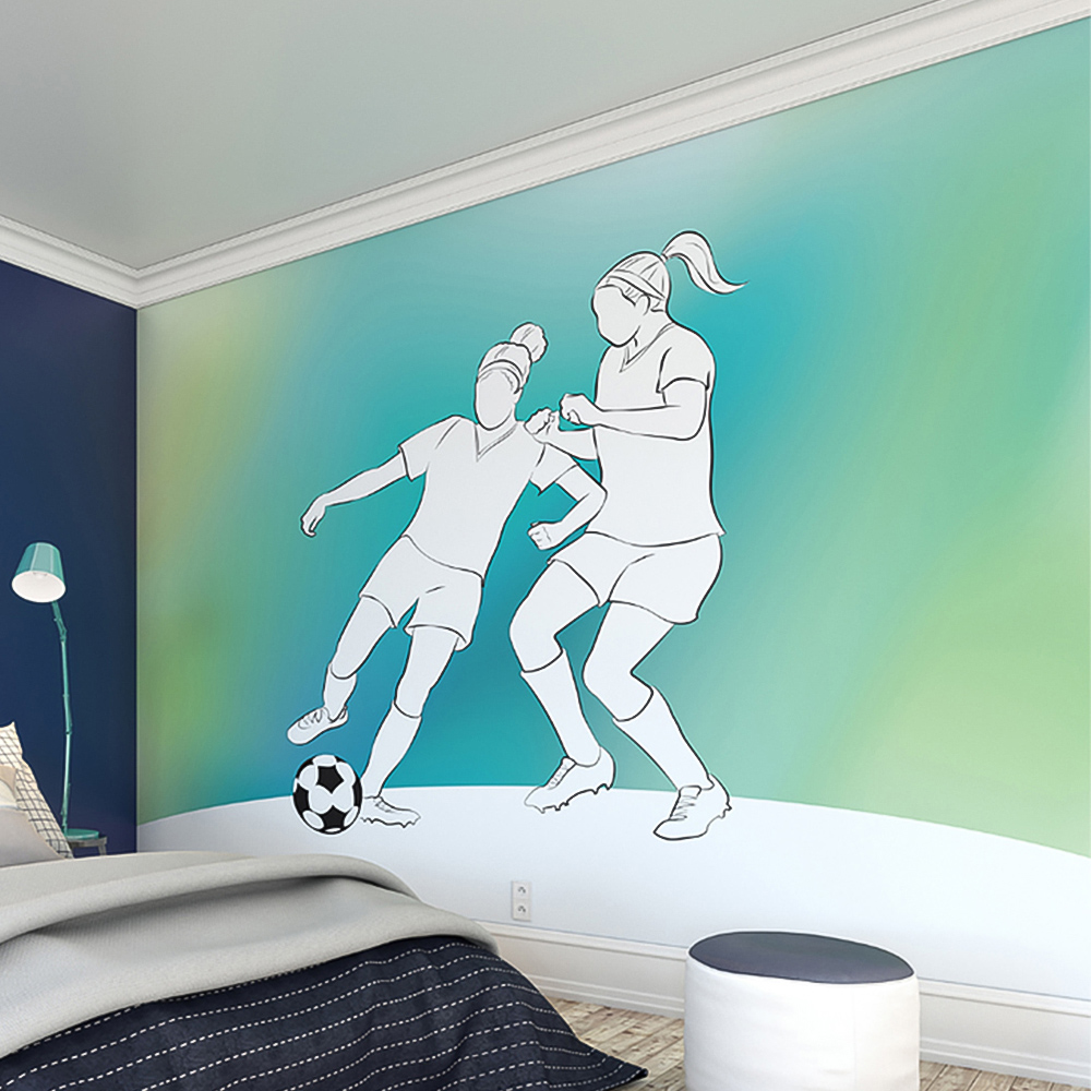 Origin Murals Girls Playing Football Green Wall Mural Image 1