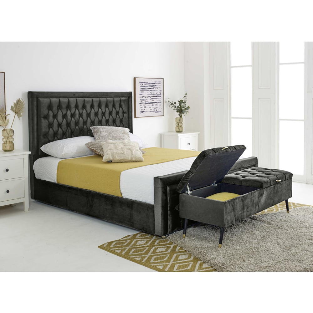 Eleganza Paloma Single Black Plush Velvet Bed Frame with Headboard and Footboard Image 3