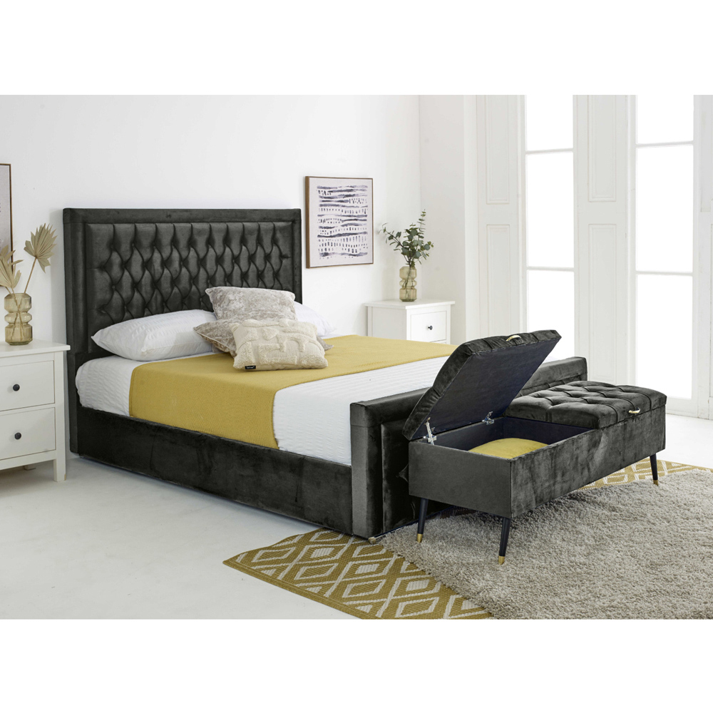 Eleganza Paloma King Size Black Plush Velvet Bed Frame with Headboard and Footboard Image 3