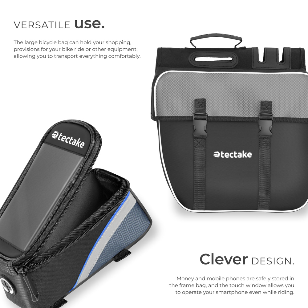 tectake Black and Blue Water-Repellent Georg Frame Bicycle Bag Set 8.5 x 18 x 8.5cm Image 3