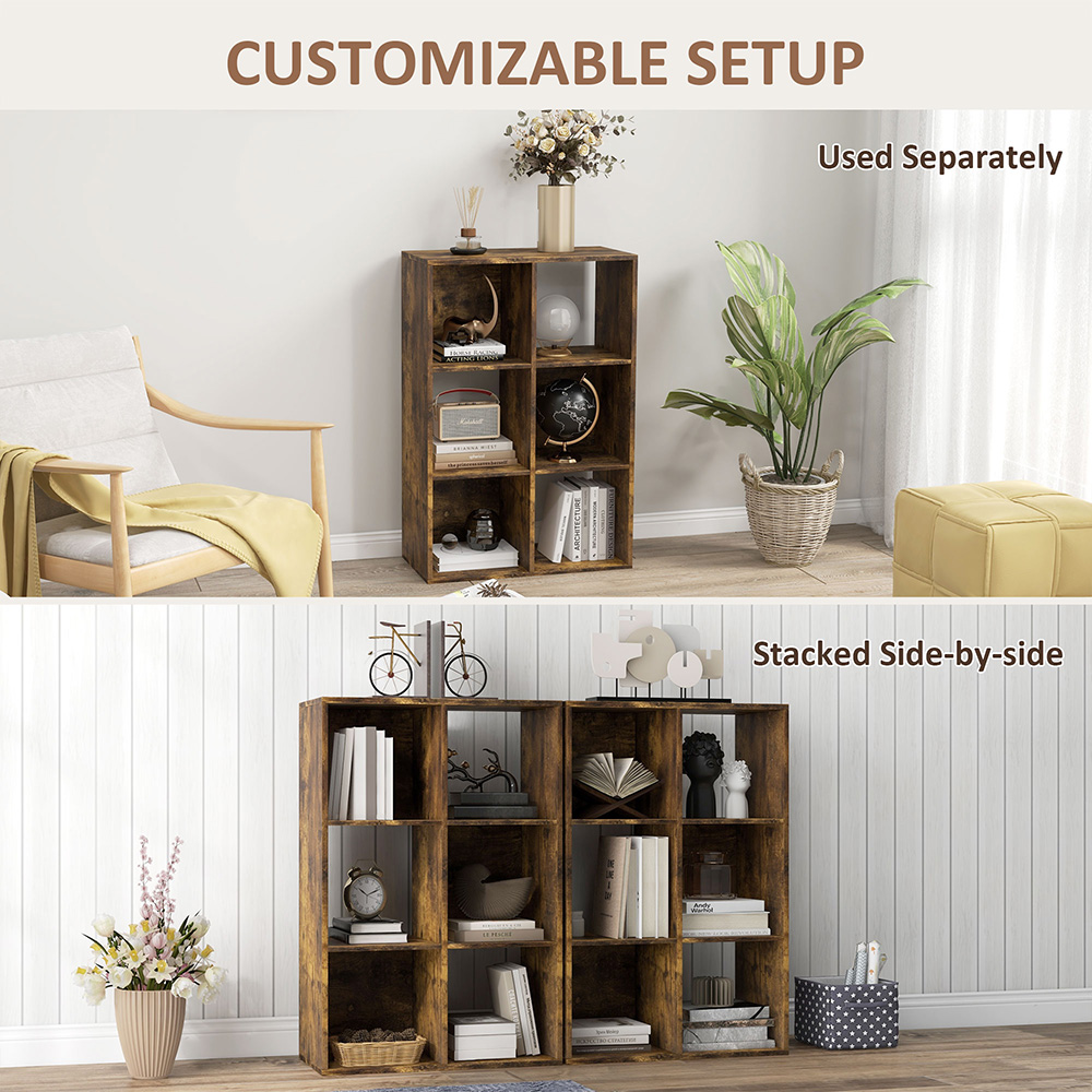 Portland 6 Shelf Rustic Brown Bookcase Image 6