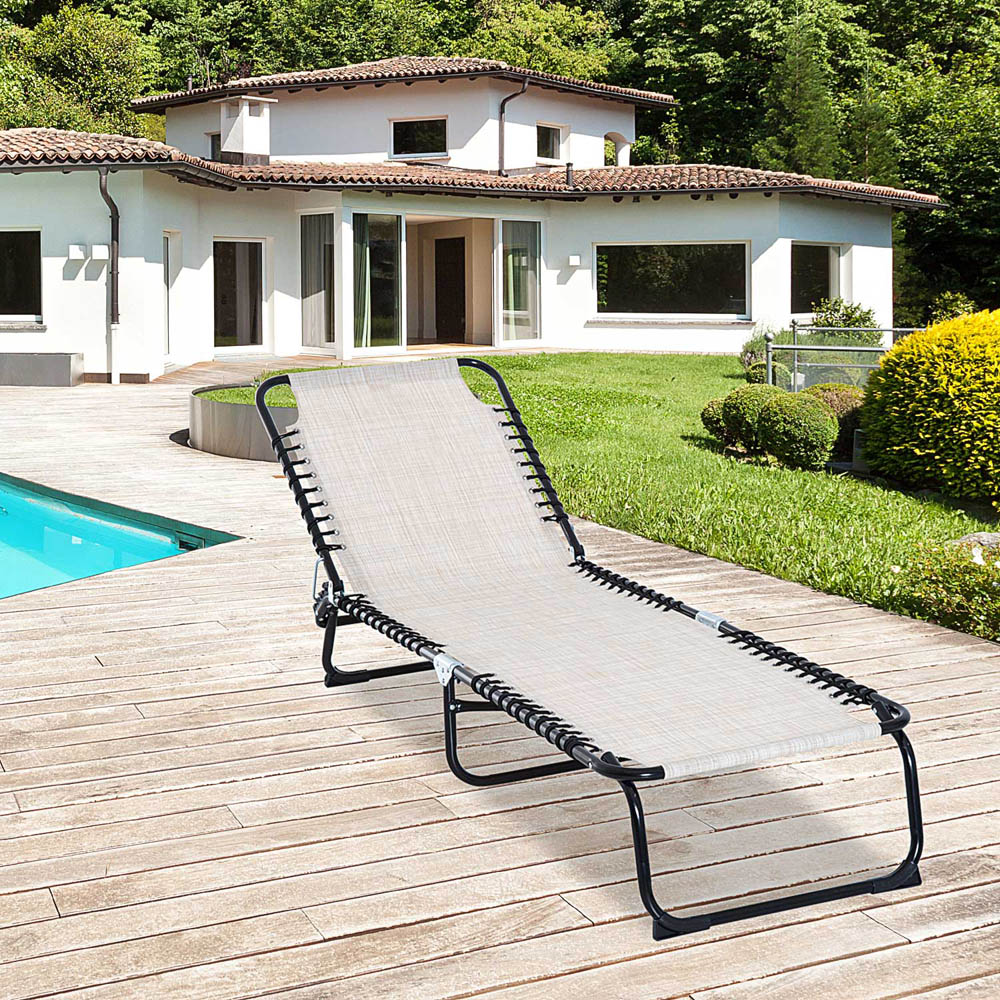 Outsunny Cream White Foldable Chaise Sun Lounger Image 7