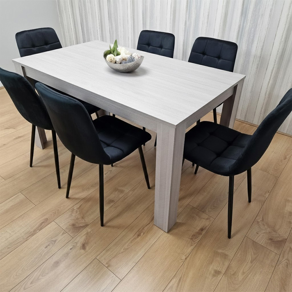 Portland Kosy Koala 6 Seater Modern Velvet Dining Set Grey and Black Image 4