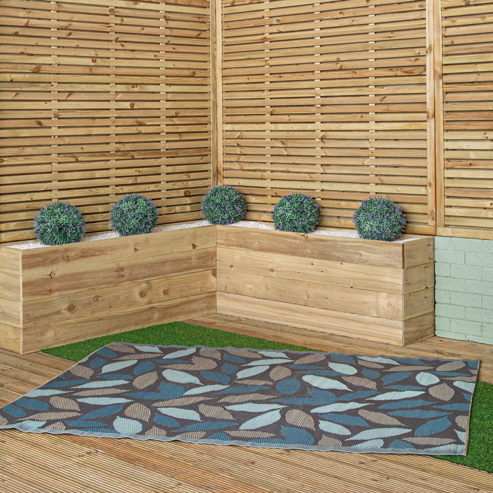 Samuel Alexander Blue Flora Leaves Outdoor Rug Mat 150 x 210cm Image 2