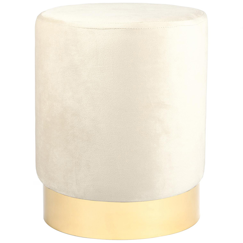Harbour Housewares Cream Velvet Round Pouffe Image 2